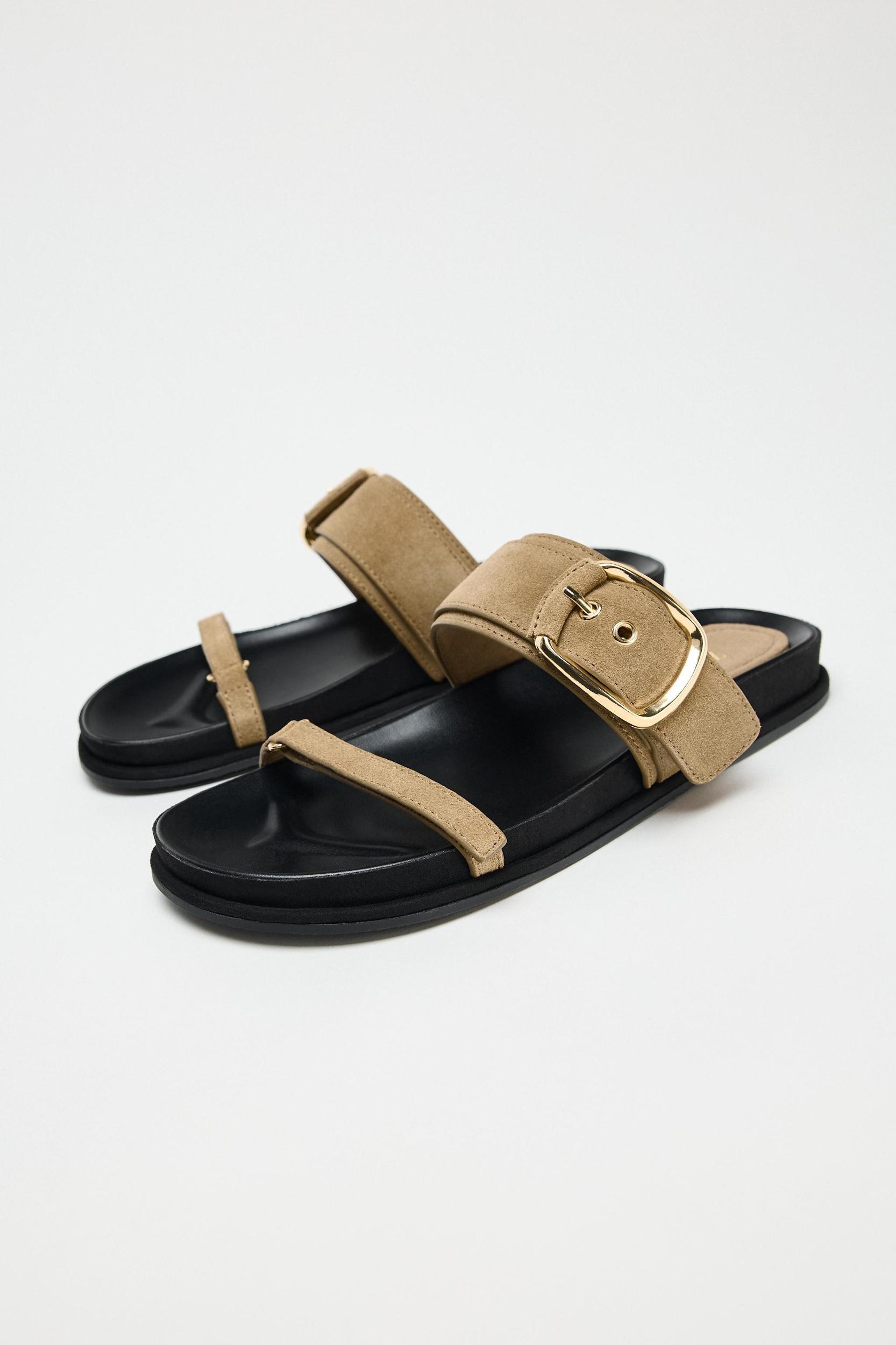 FLAT SUEDE STRAPPY SANDALS Product Image
