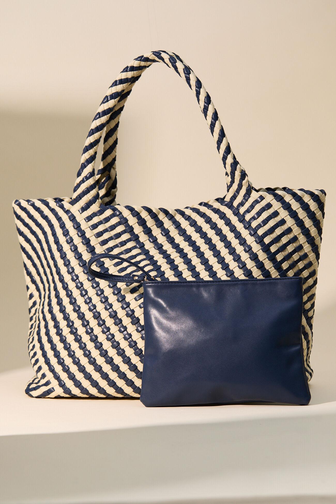 Woven Checkered Tote And Pouch Set Product Image