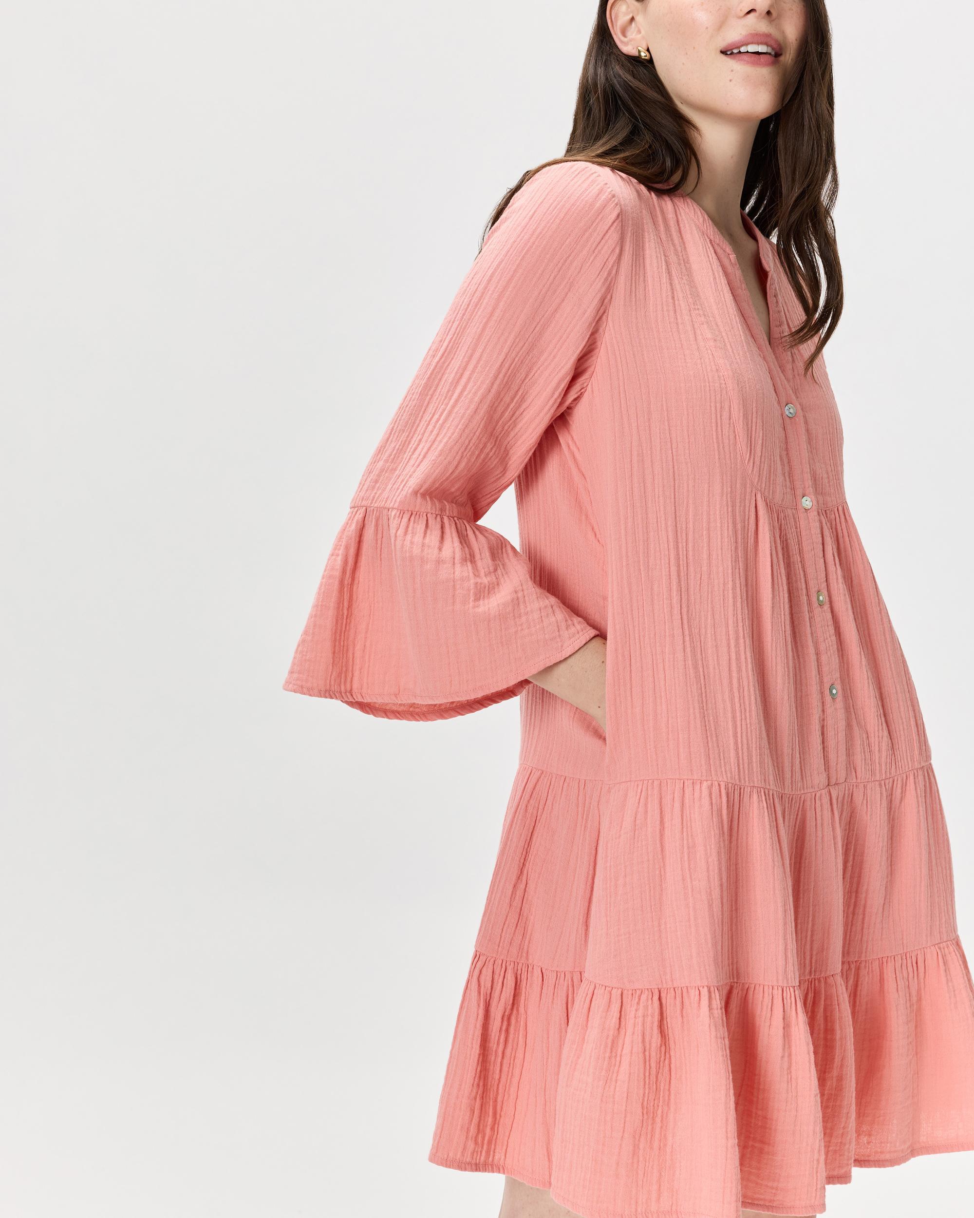 Quince | Women's Gauze Long Sleeve Tiered Mini Dress Size XS, Organic Cotton Product Image