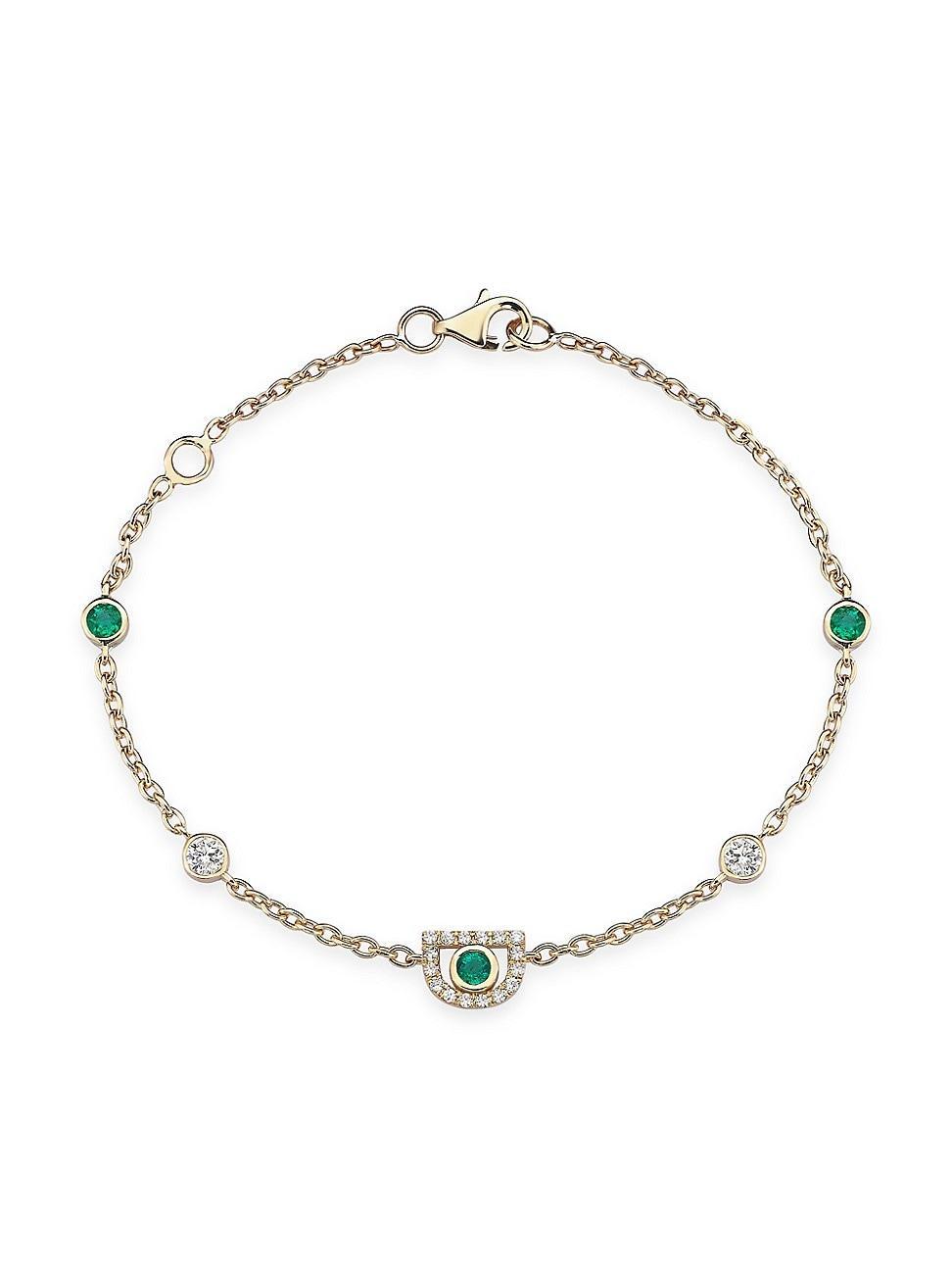 Womens Orbits Comet 14K Yellow Gold, Emerald, & 0.41 TCW Diamond Bracelet Product Image