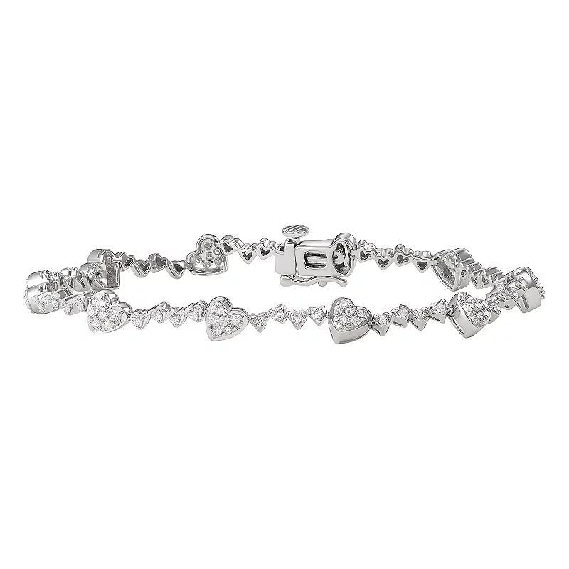 Sterling Silver 1 Carat T.W. Diamond Heart Link Bracelet, Womens Silver Tone Product Image
