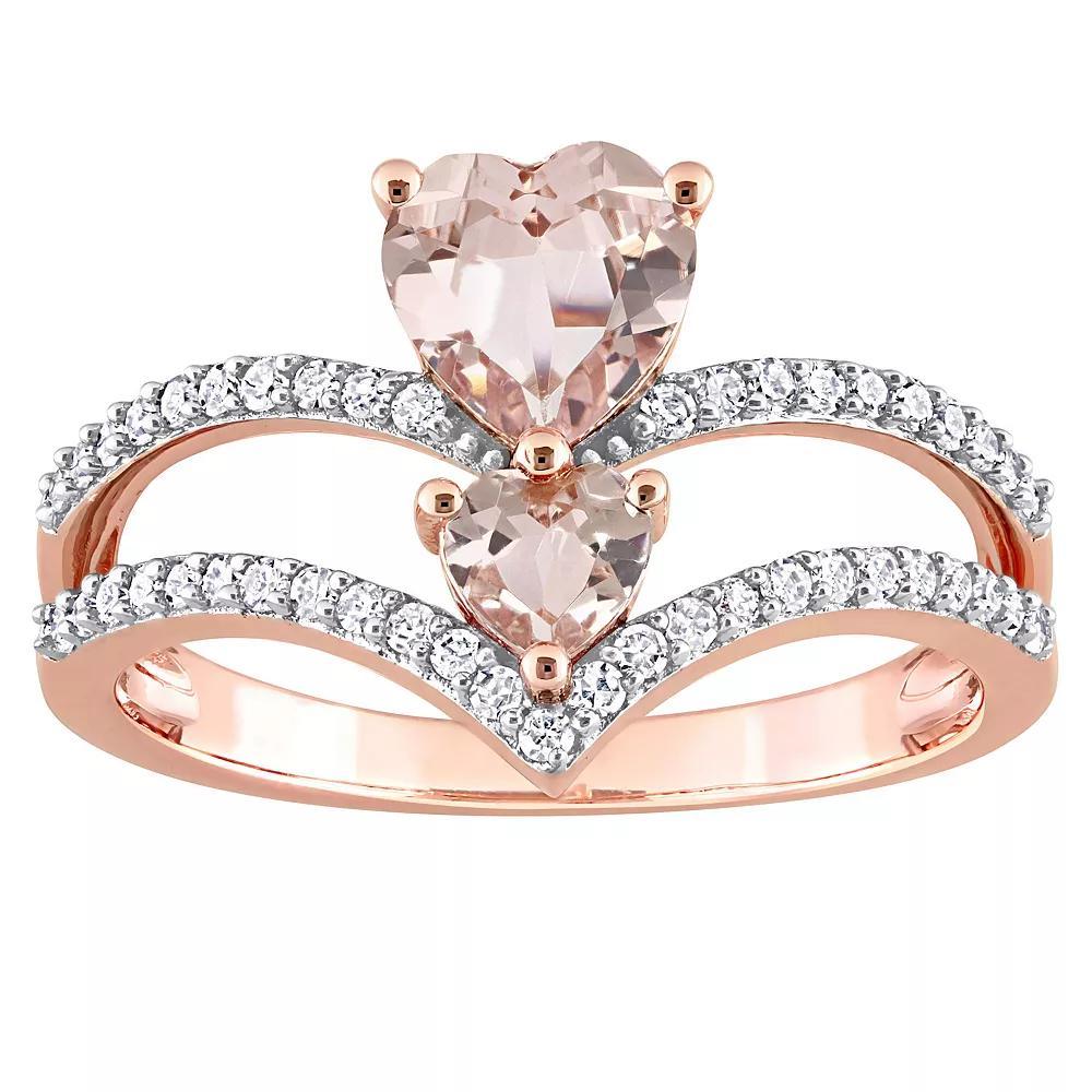 Stella Grace 10k Rose Gold Morganite & 1/4 Carat T.W. Diamond 2-Stone Heart Open Ring, Women's, Size: 8 Product Image
