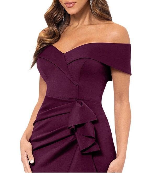 Xscape Stretch Off-the-Shoulder Short Sleeve Mermaid Gown with Ruffle Product Image