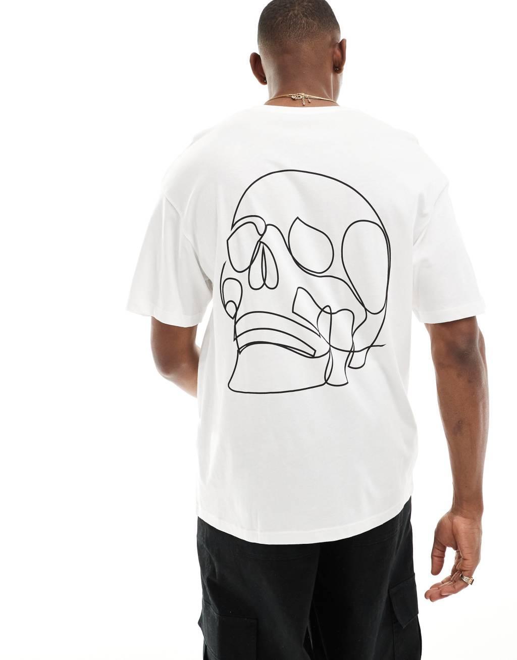 Jack & Jones oversized t-shirt with skull head in white Product Image
