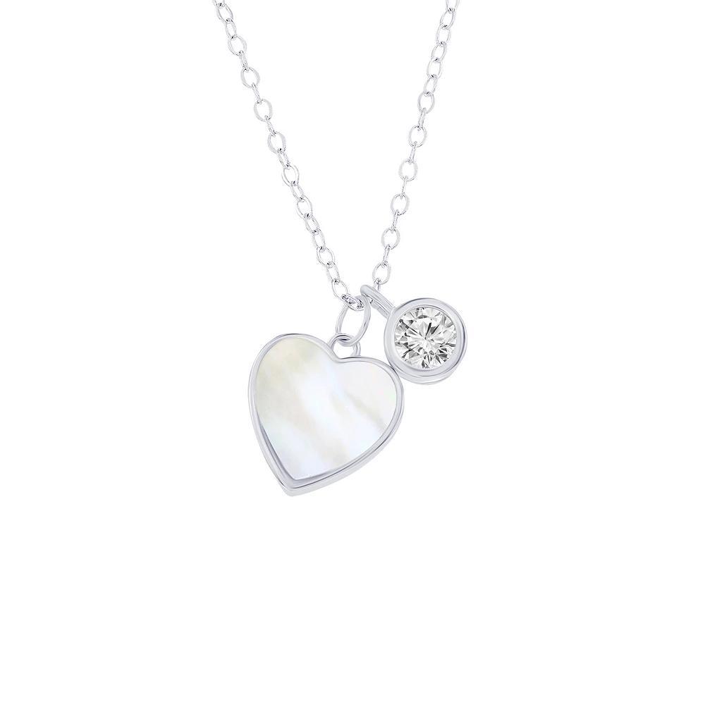 Argento Bella Sterling Silver Mother-of-Pearl Heart & Bezel Set Necklace, Women's, Size: 14-17" ADJ Product Image