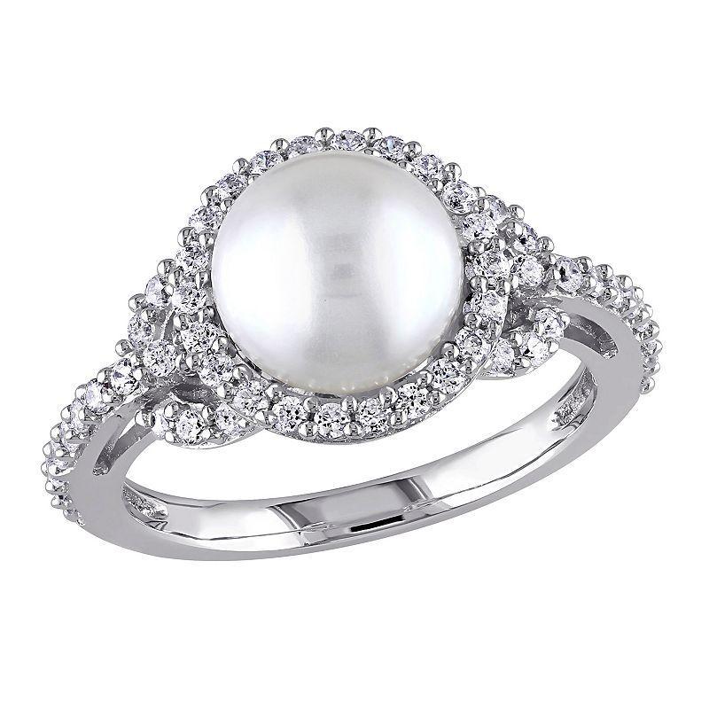 Sterling Silver Freshwater Cultured Pearl & Cubic Zirconia Ring, Women's, Size: 5.50, White Product Image