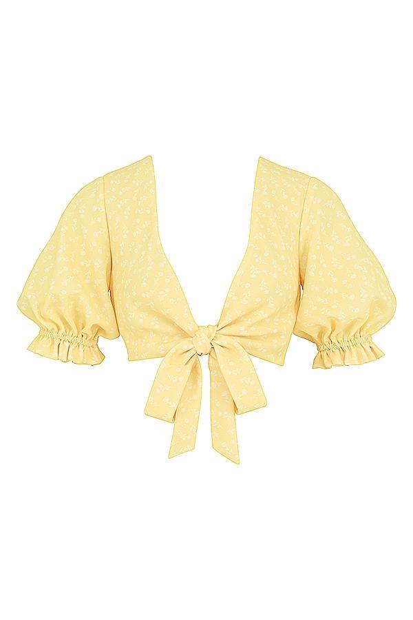 Alanya  lemon floral tie front top Product Image