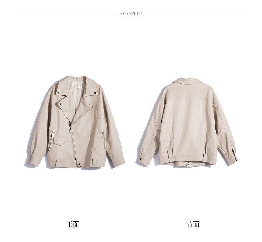 Faux Leather Zip Biker Jacket Product Image
