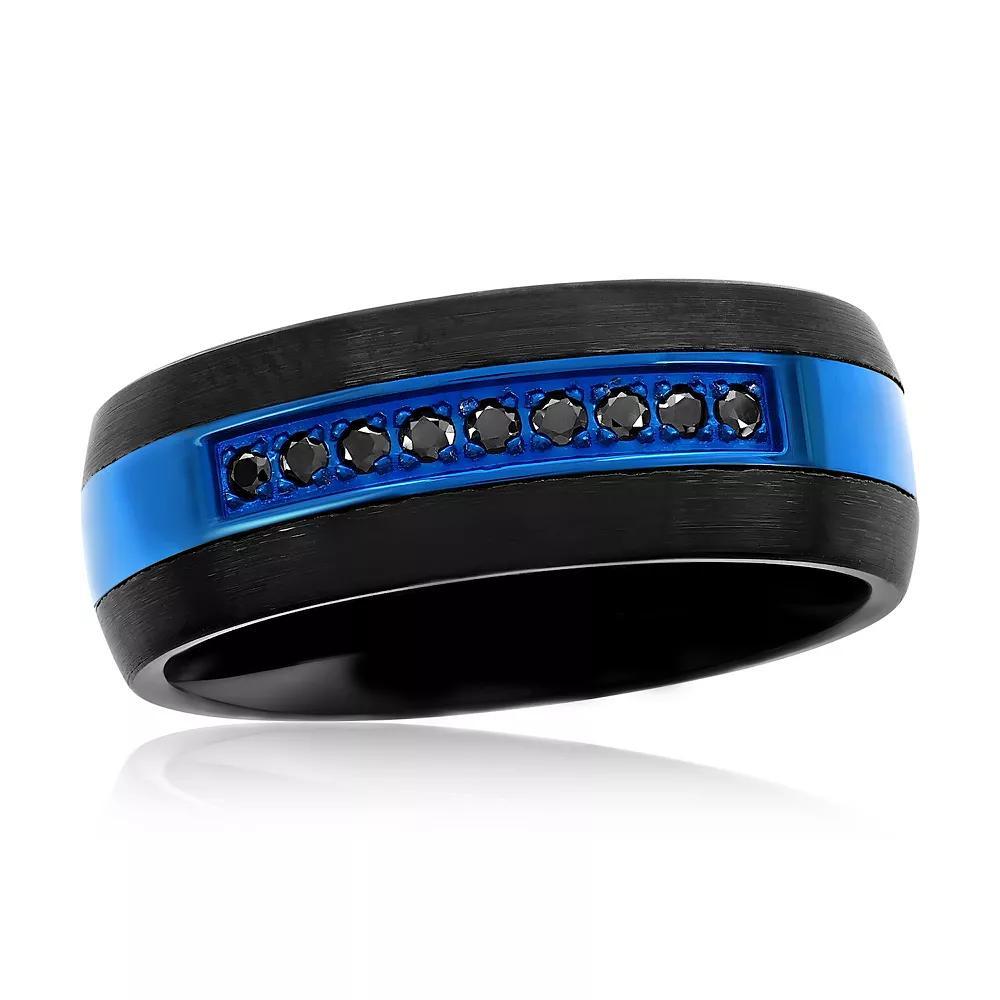 Men's Metallo Black Tungsten & Black Cubic Zirconia Ring, Size: 13, Black Blue Tungsten Product Image