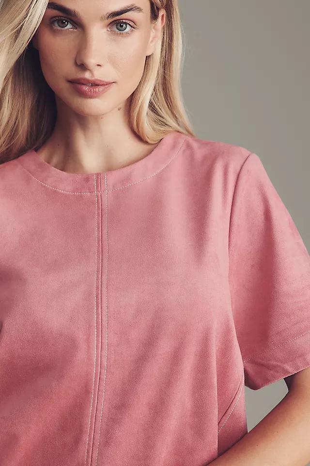 The Emmy Faux-Suede Short-Sleeve Swing Blouse by Maeve Product Image