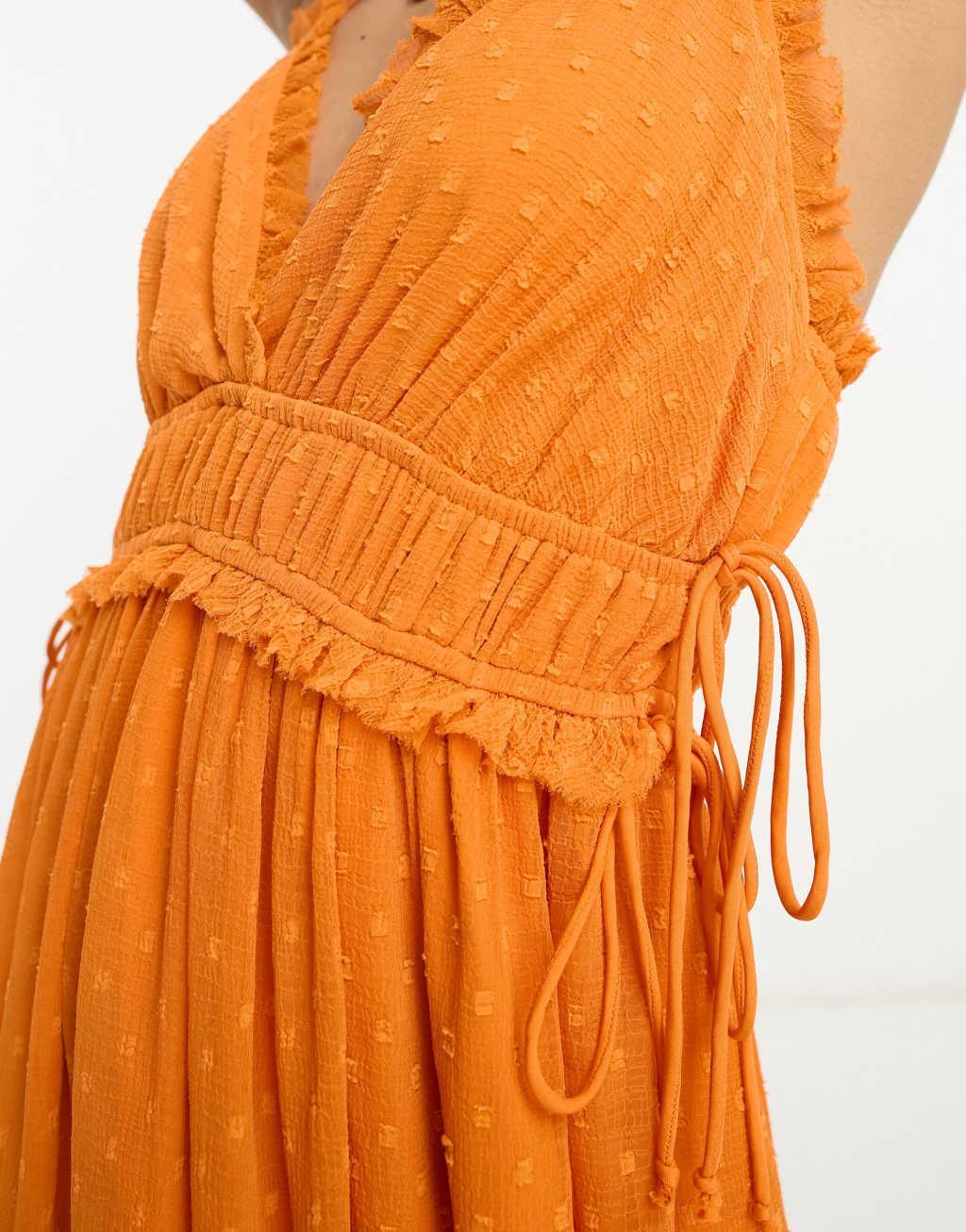 ASOS DESIGN elasticized ruffle waist midi slip dress Product Image
