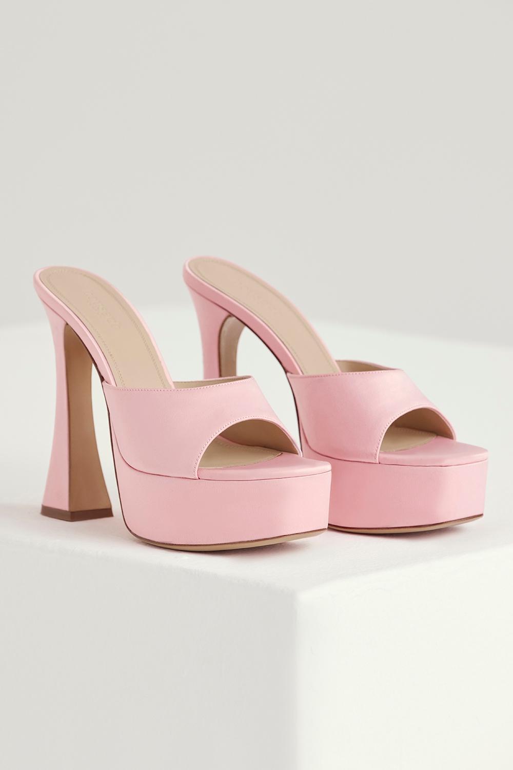 Alessandra  pink satin platform mules - sale Product Image