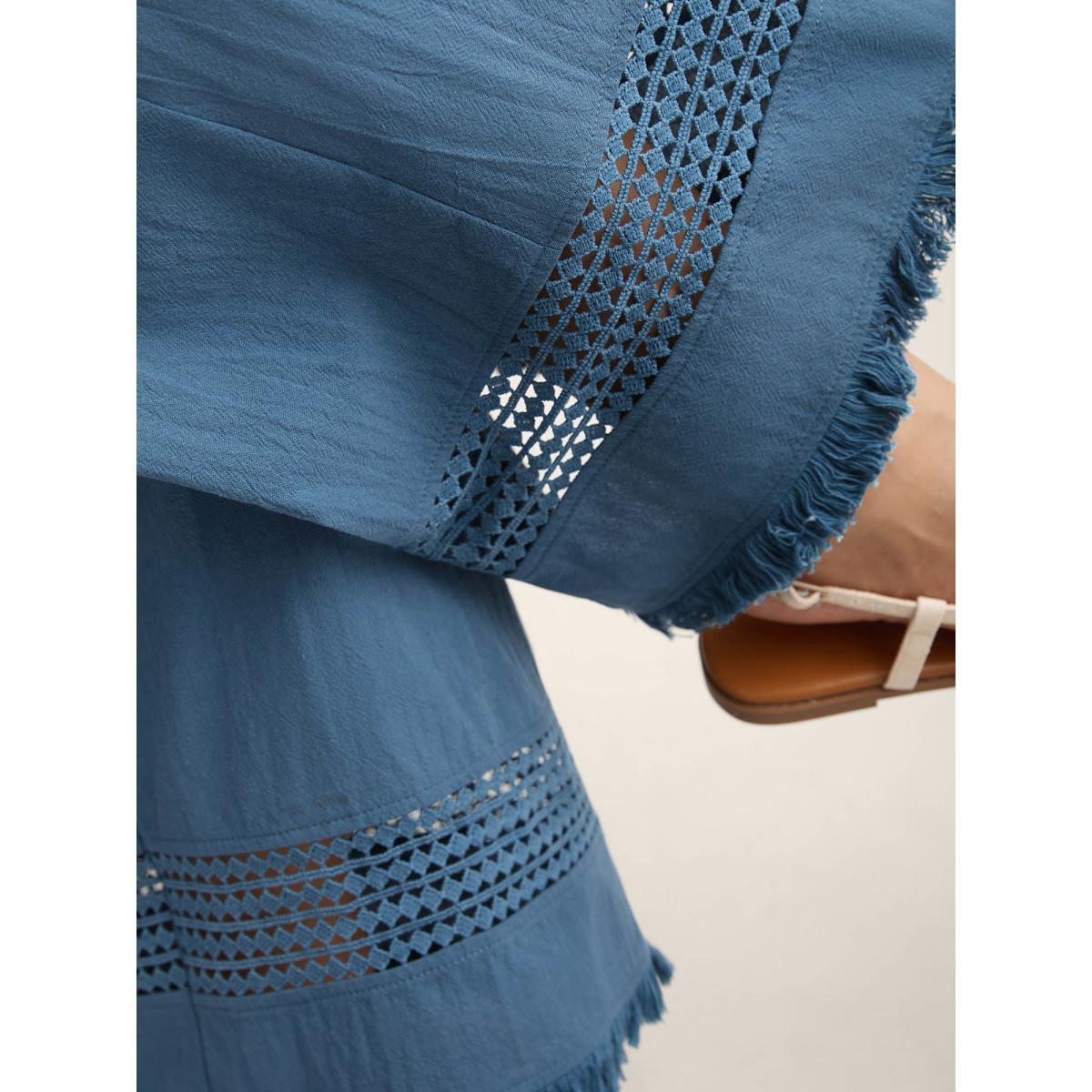 Plus Size Cotton Waist-Tie Lace Wide-Leg Pants Women Cerulean Resort Wide Leg Mid Rise Vacation Pants BloomChic 26/4X Product Image