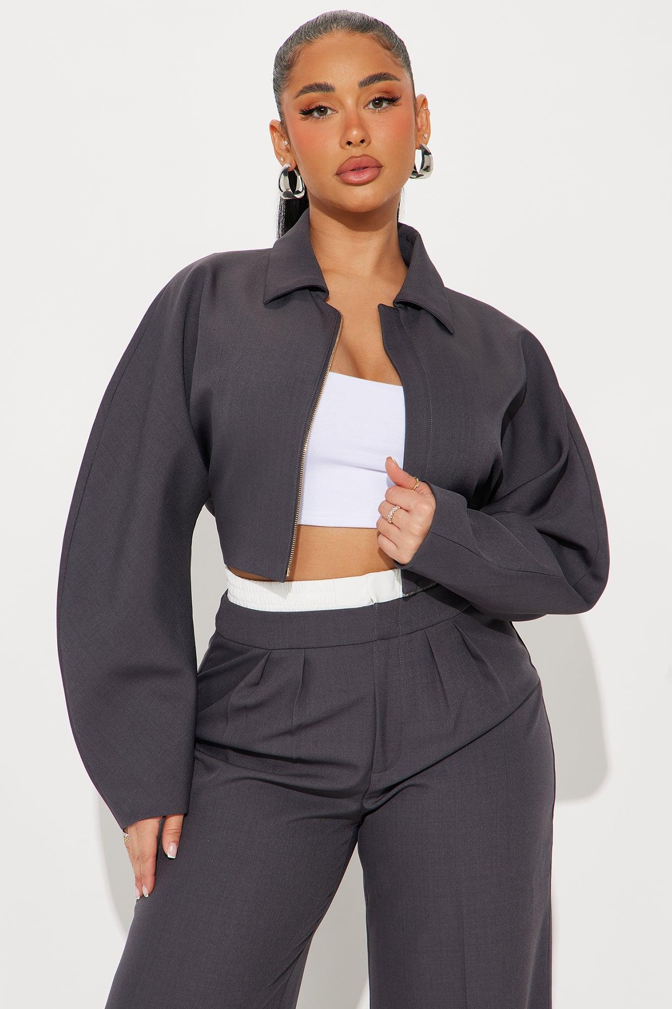 Maya Contrast Waistband Pant Set - Charcoal Product Image
