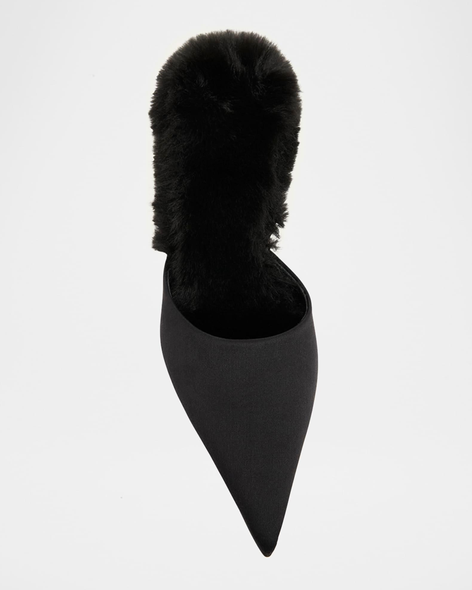 KM Faux Fur Satin Mule Pumps Product Image