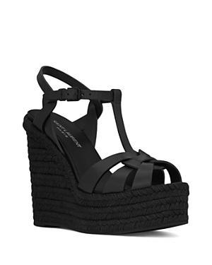 Saint Laurent Womens Tribute Espadrilles Wedge in Smooth Leather Product Image