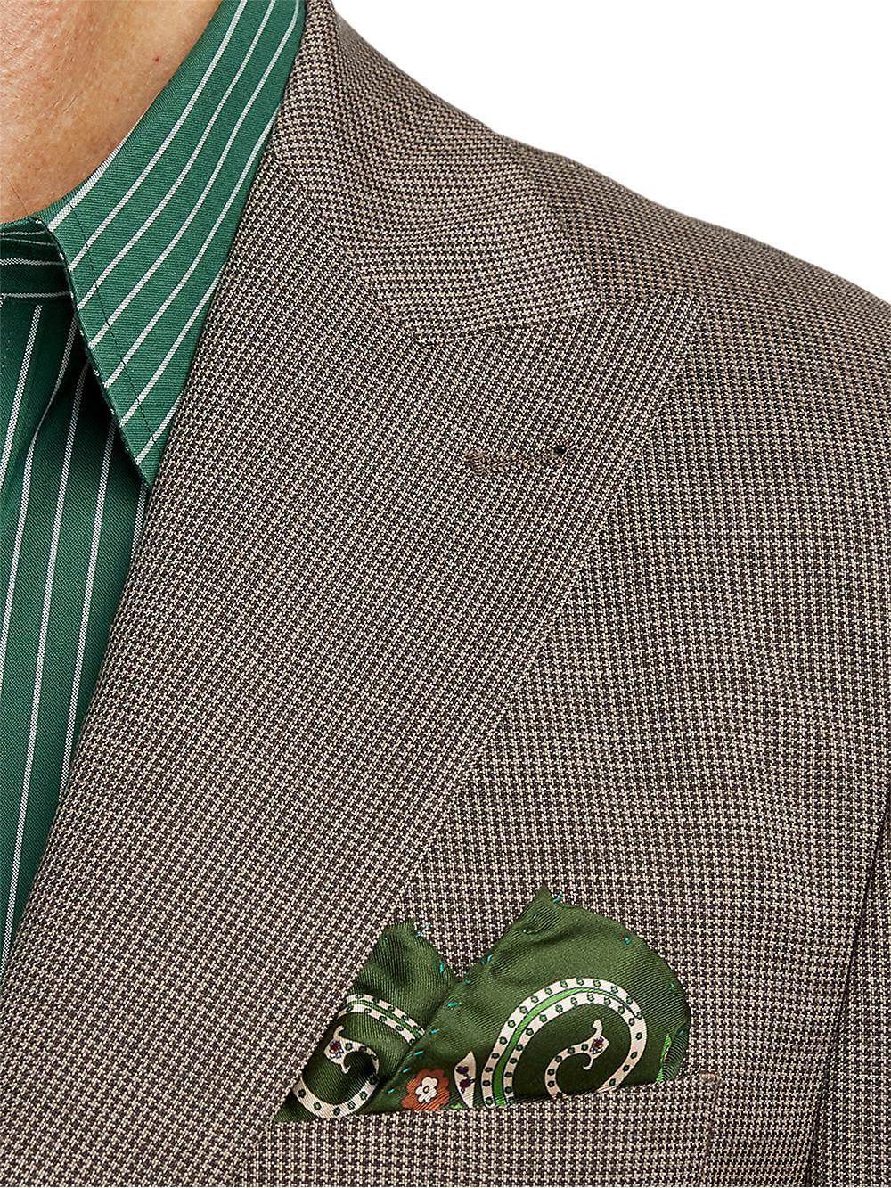 Wool Stretch Micro Check Single Breasted Peak Lapel Suit - Light Brown Product Image