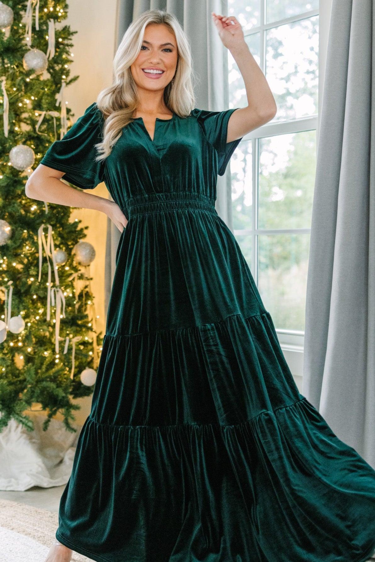 Always Turn To You Emerald Green Velvet Maxi Dress Female Product Image