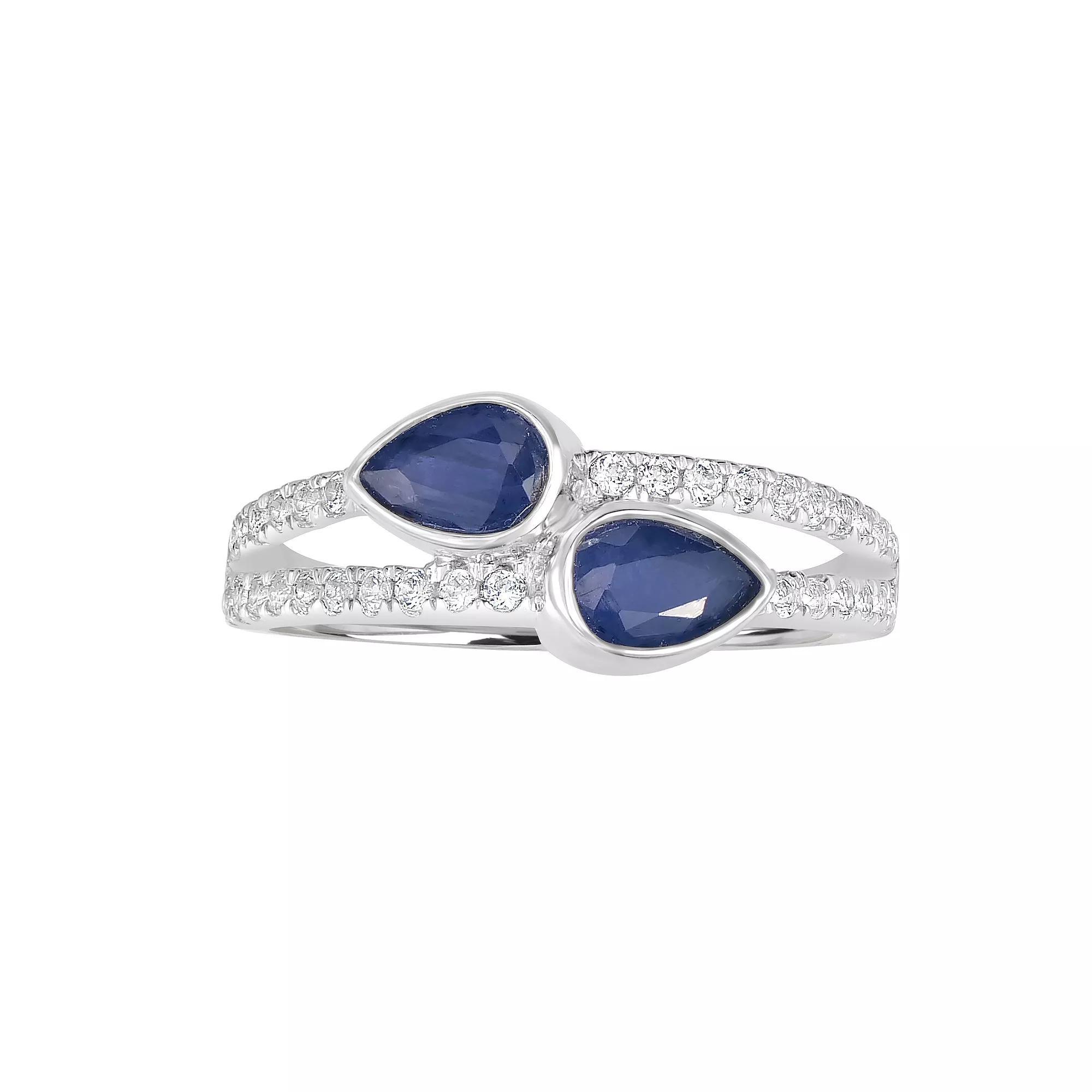 Gemistry 14k White Gold Gemstone & White Topaz Bypass Ring, Women's, Size: 7, Blue Product Image