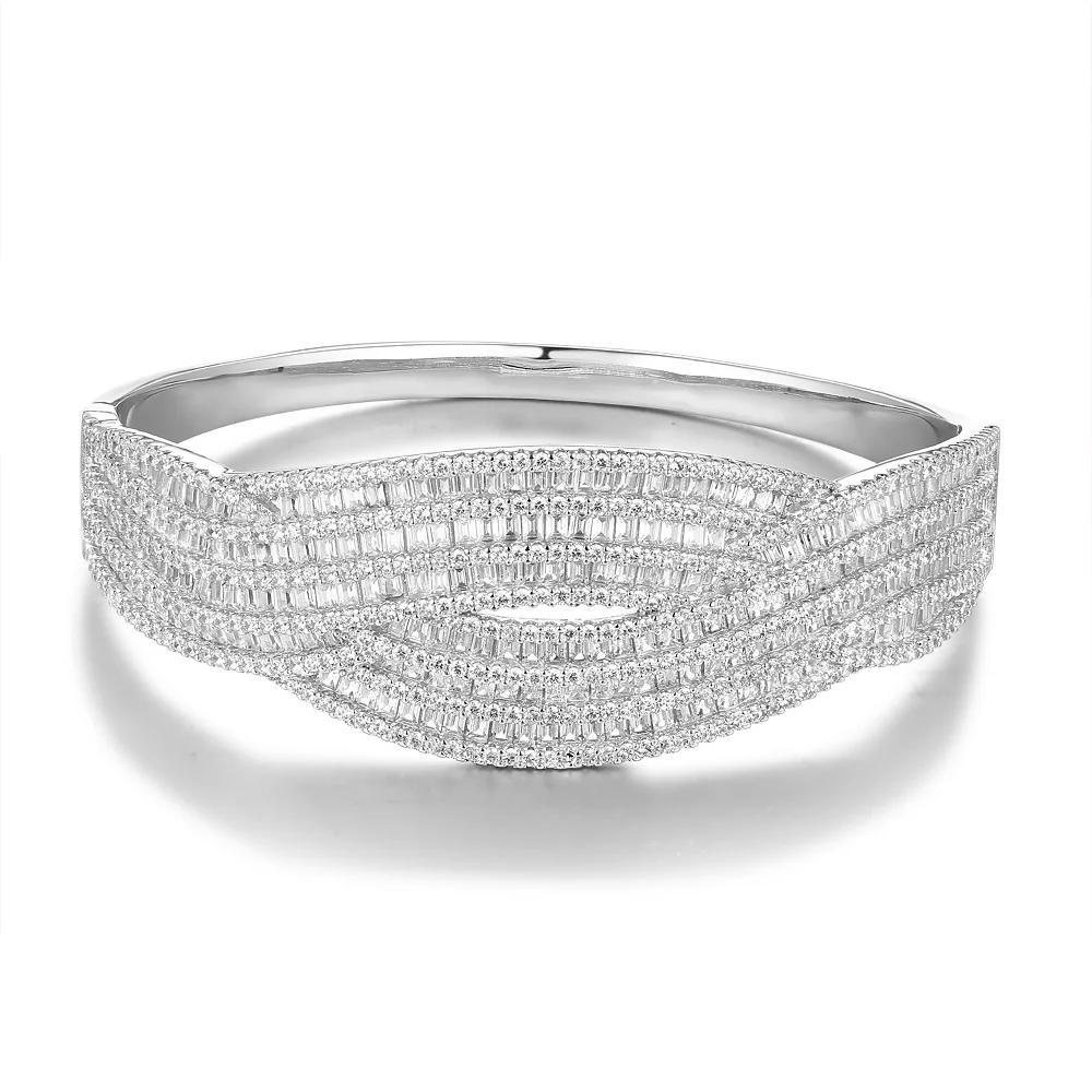 Ivy Sharpe Silver Plated Cubic Zirconia Crossover Bangle Bracelet, Women's, Size: 7.25", Silver Tone Product Image