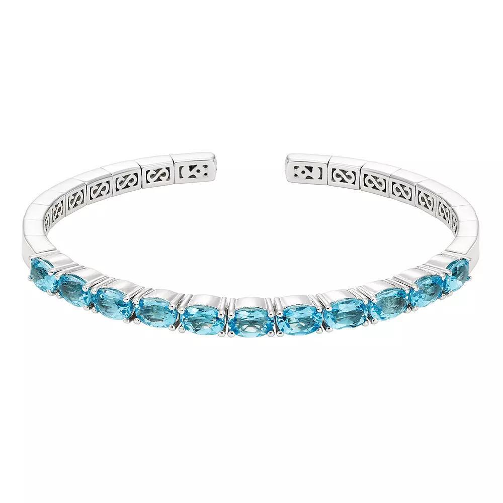 Sterling Silver Gemstone Flexible Cuff Bangle Bracelet, Women's, Size: 7", Blue Topaz Product Image