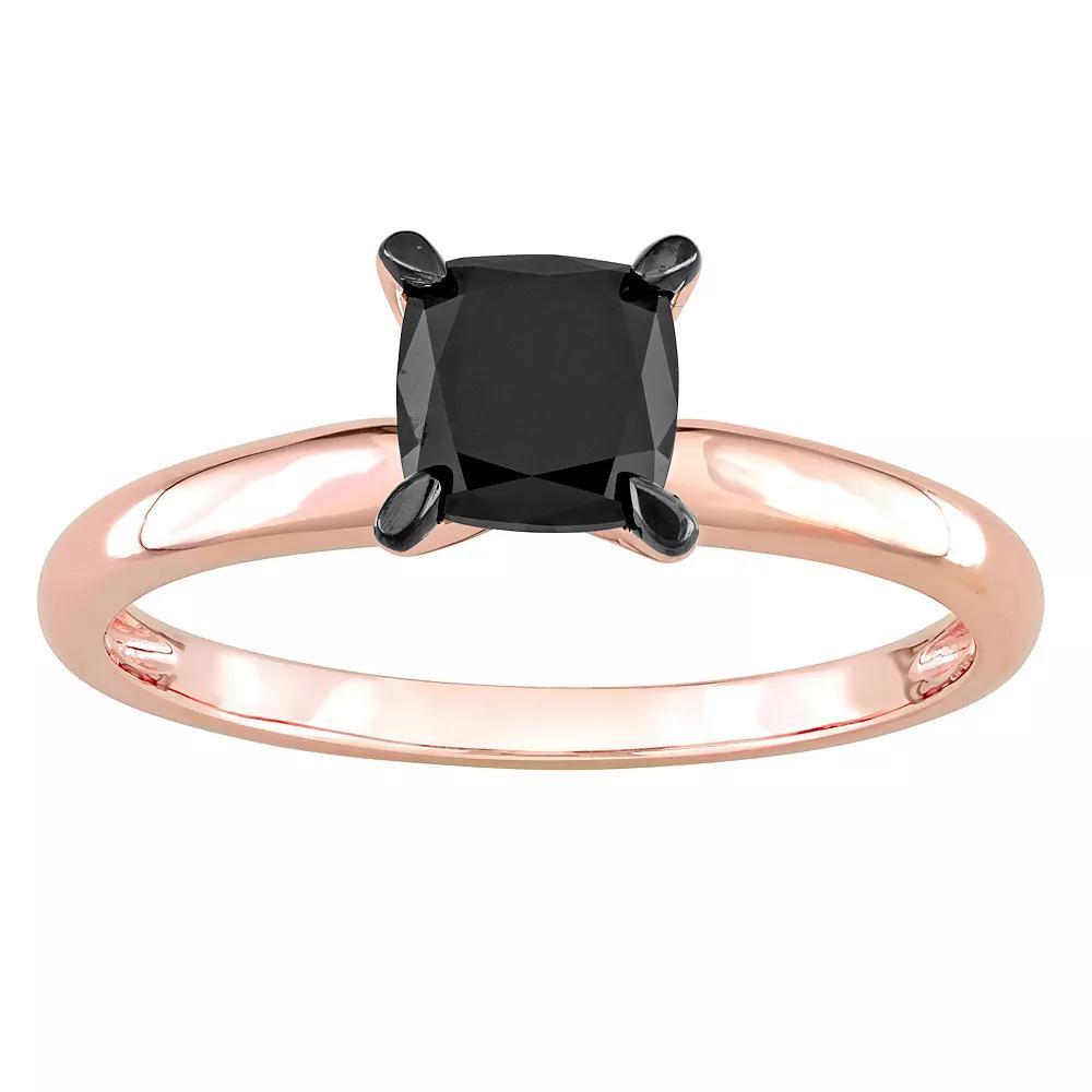 Stella Grace 14k Rose Gold 1 Carat T.W Black Diamond Cushion Solitaire Ring, Women's Product Image