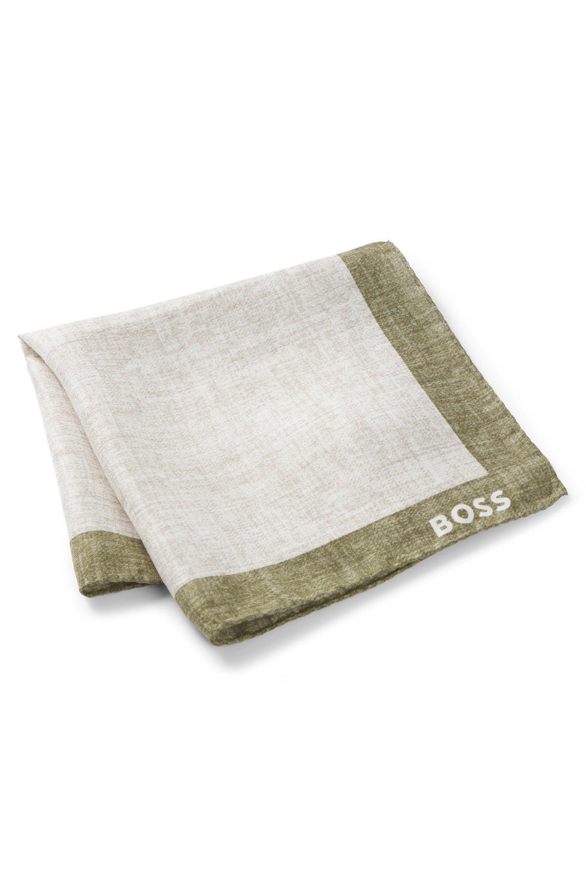 Printed pocket square with logo border Product Image