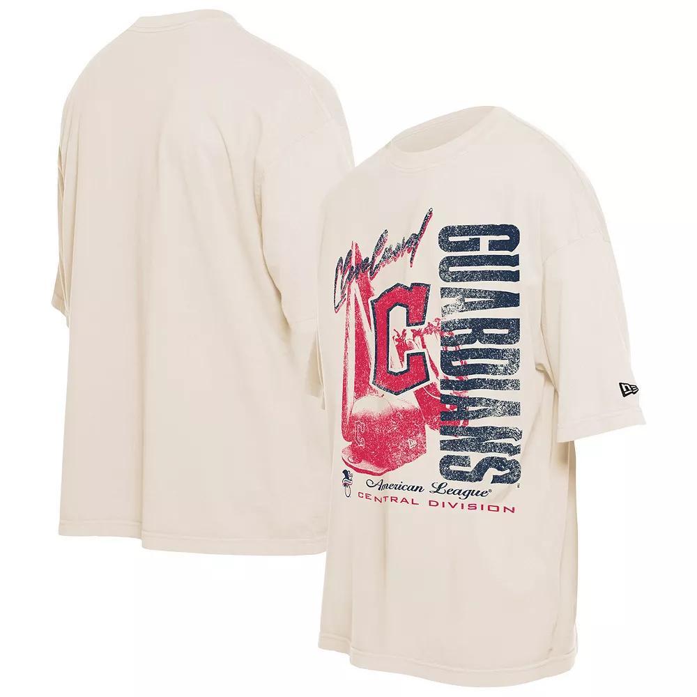 Men's New Era Cream Cleveland Guardians Cooperstown Collection Oversized Throwback Distressed T-Shirt, Size: 2XL, Grd Beige Product Image
