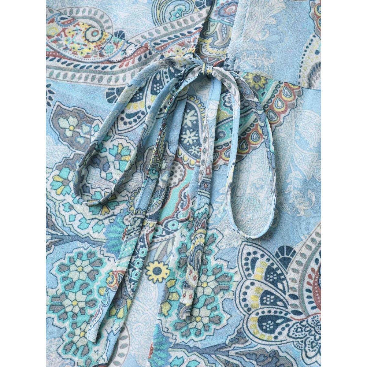 Plus Size Paisley Print Sheer Tied Kimono Cardigan Women LightBlue Resort Tie knot Vacation Kimonos BloomChic 30/6X Product Image