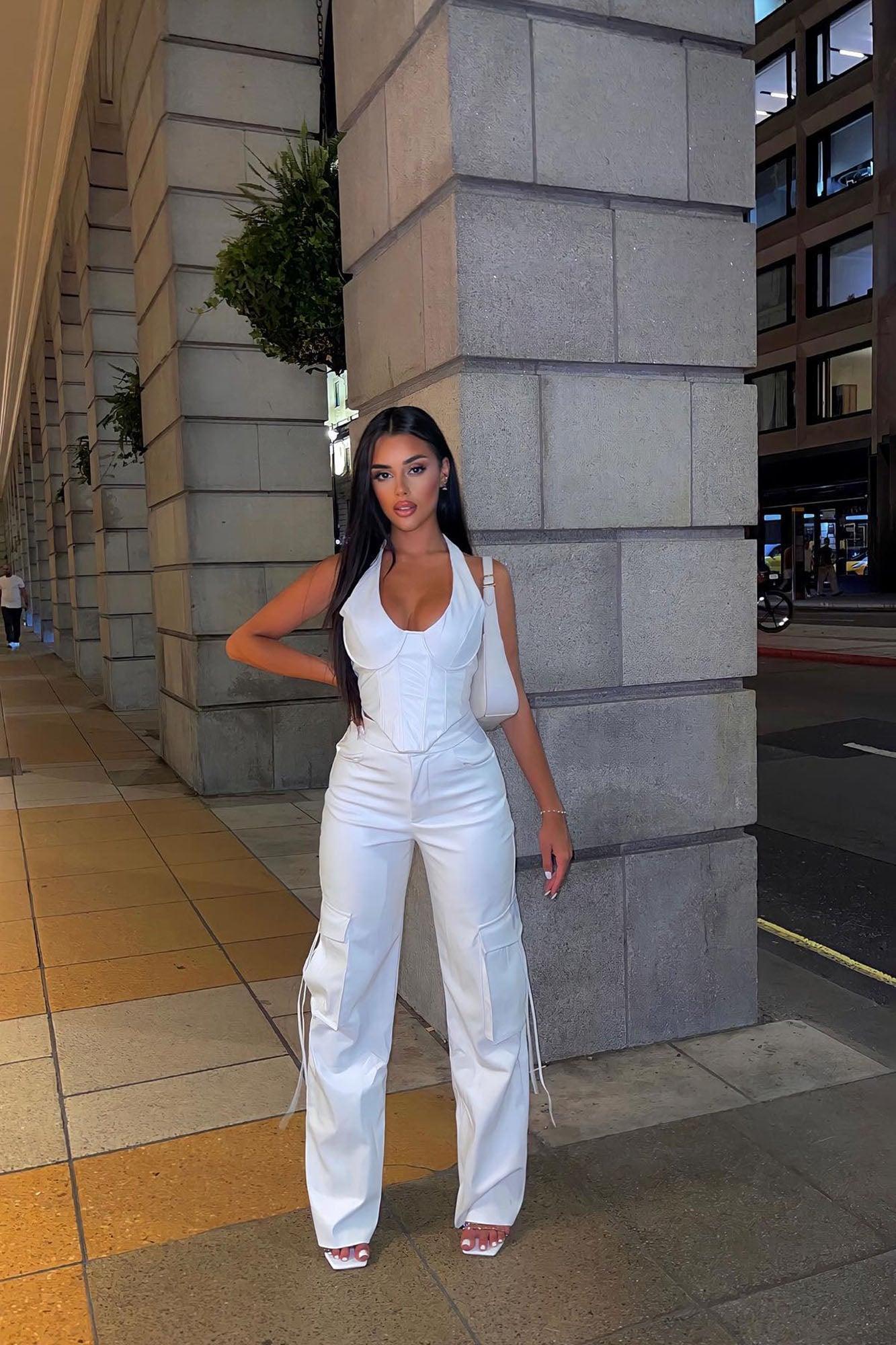 After Party Faux Leather Pant Set - White Product Image