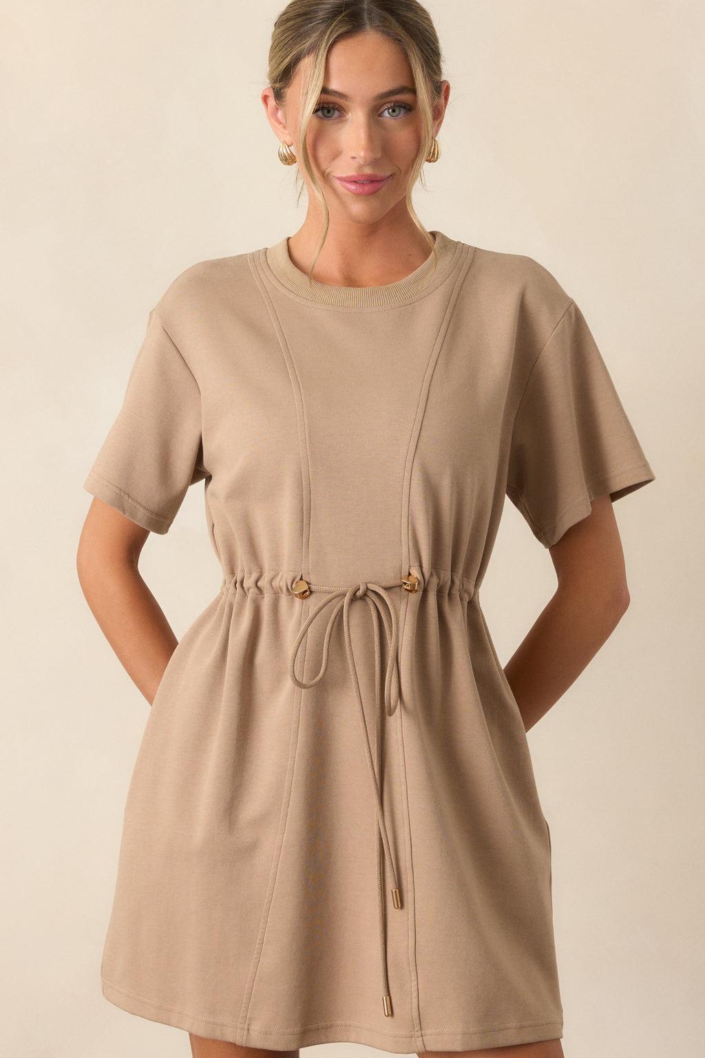 For The Day Light Mocha Short Sleeve Mini T-Shirt Dress Product Image