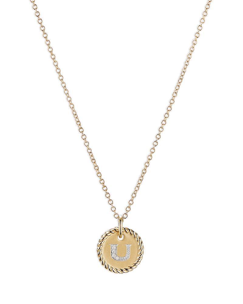 David Yurman Cable Collectibles Initial Pendant with Diamonds in Gold on Chain, 16-18 Product Image