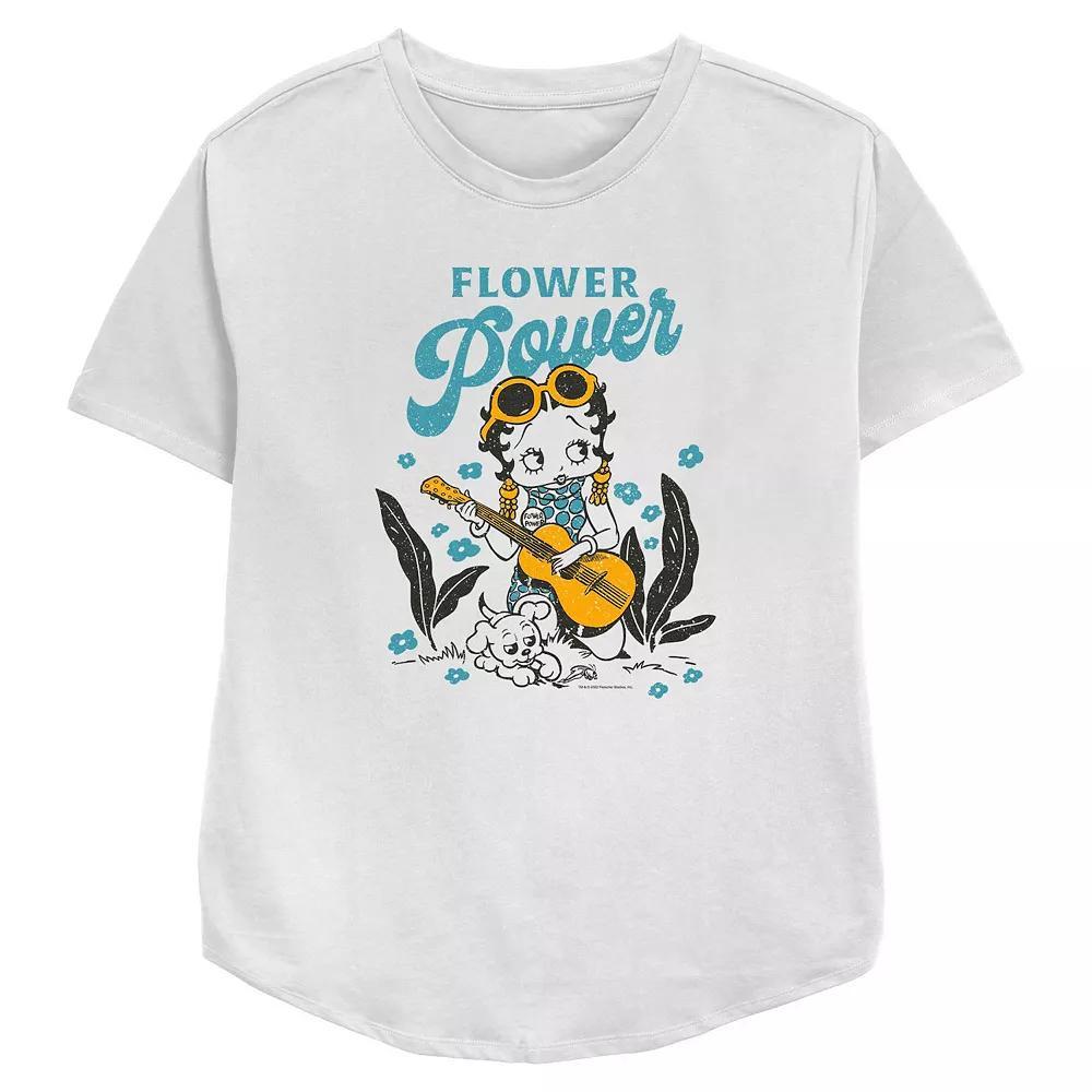 Women's Betty Boop Flower Power Relaxed Fit Graphic Tee, Size: Medium, White Product Image