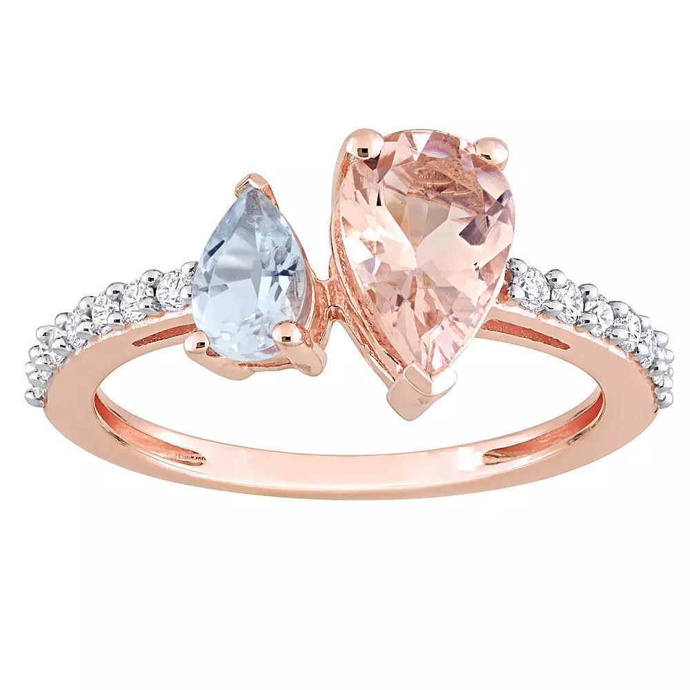 Stella Grace 14K Rose Gold Morganite, Aquamarine & 1/5 Carat T.W. Diamond 2-Stone Ring, Women's, Size: 6, 14k Rsgold Product Image