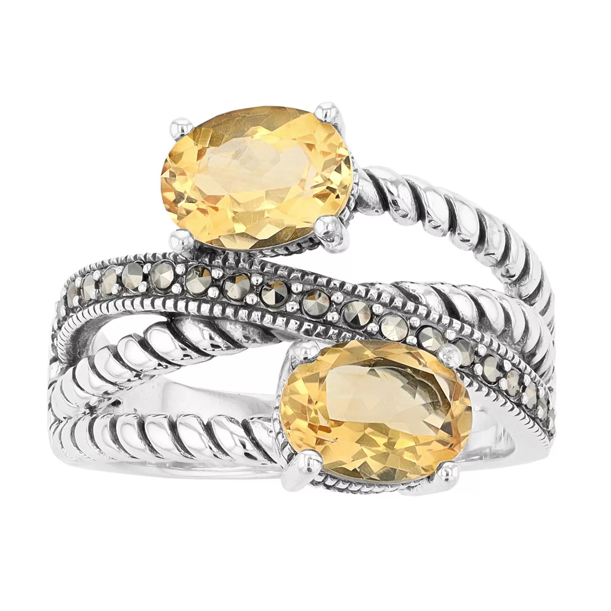 Lavish by TJM Sterling Silver Citrine & Marcasite Highway Ring, Women's, Size: 7 Product Image