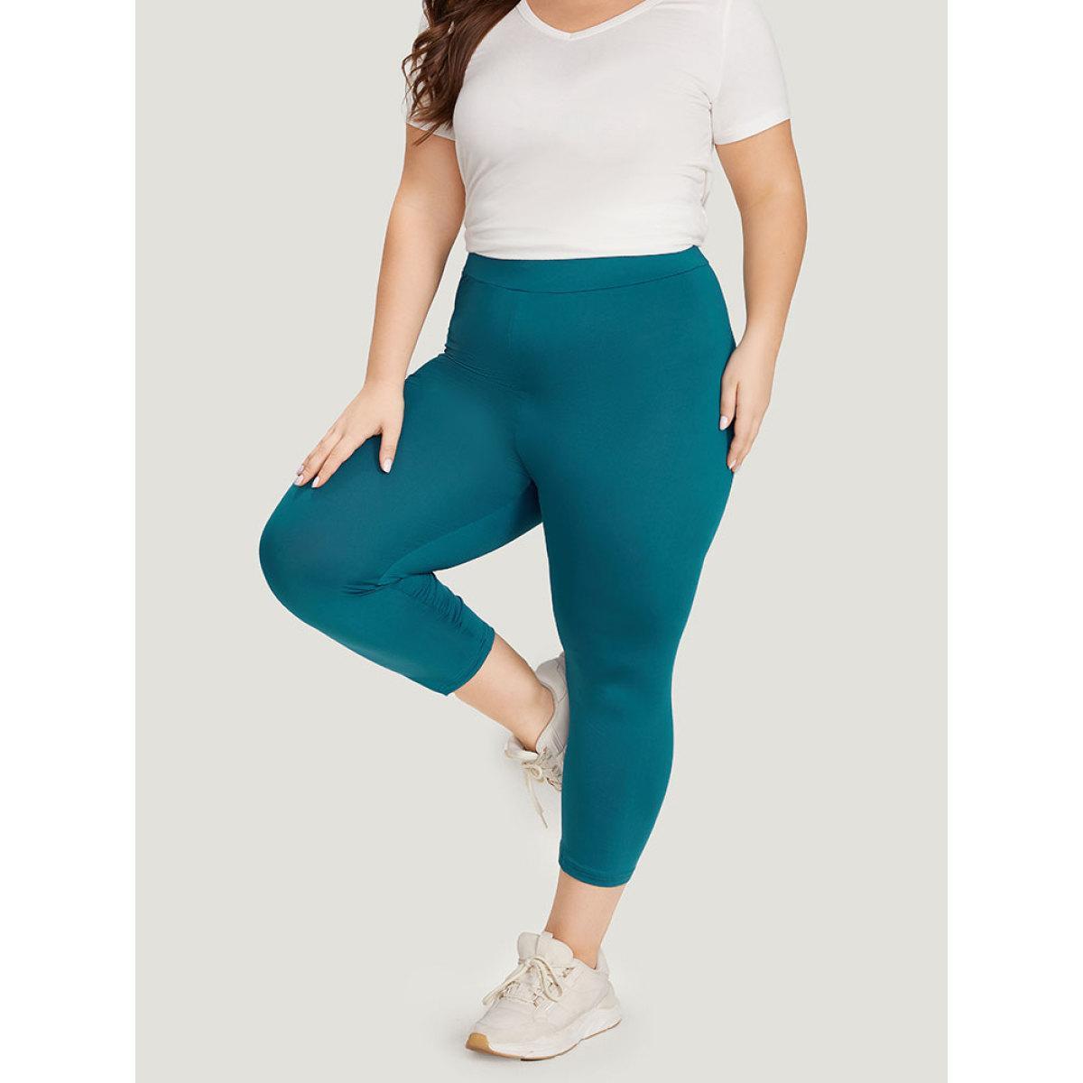 Plus Size Plain Skinny High Rise Cropped Leggings Women Aegean Casual High stretch Skinny High Rise Dailywear Leggings BloomChic 18-20/2X Product Image