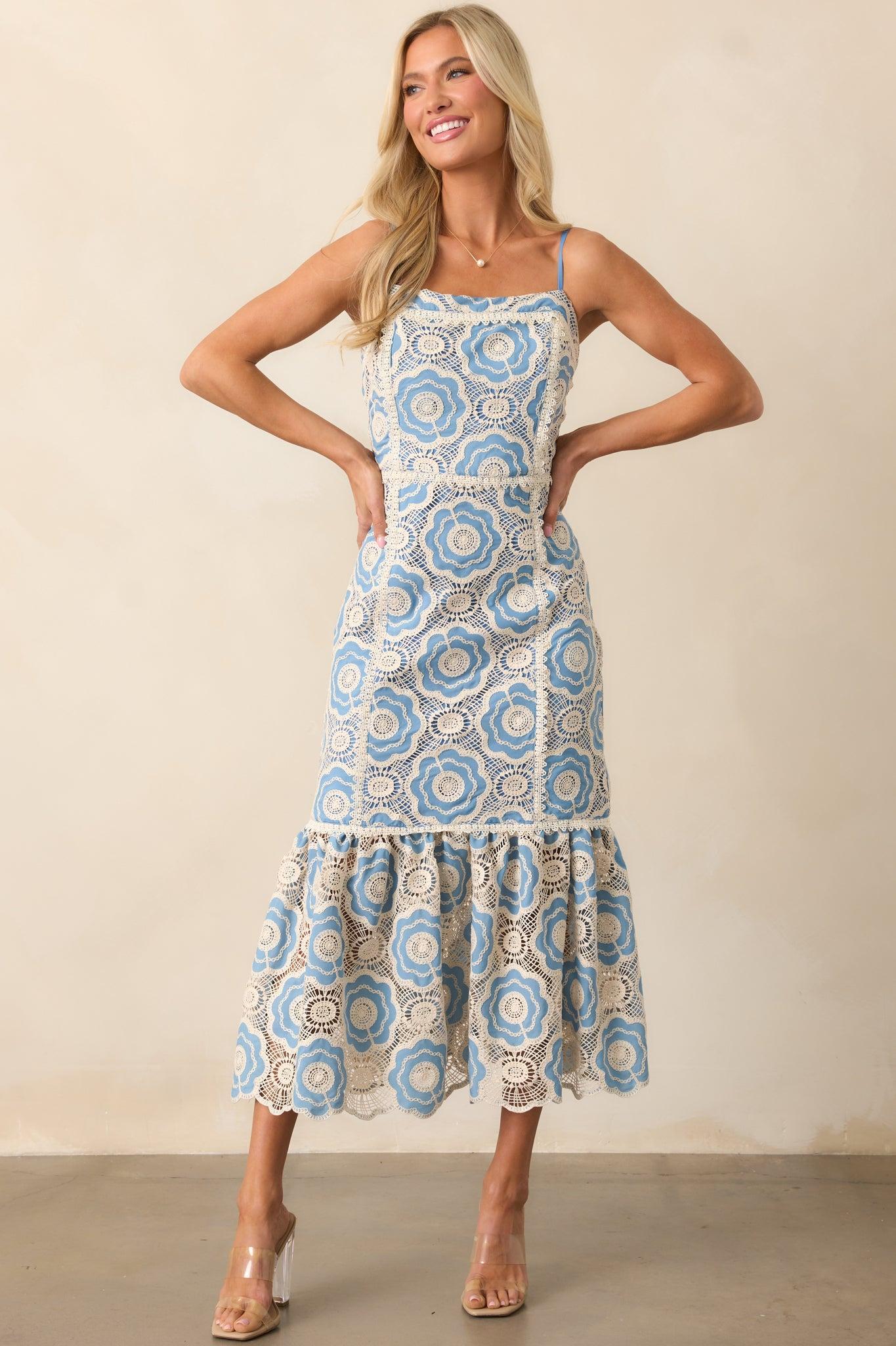 Simply Gorgeous Light Blue Embroidered Eyelet Maxi Dress Product Image