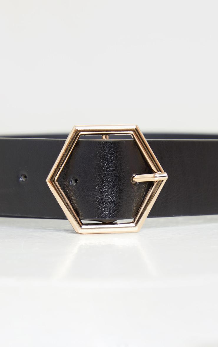 Black Basic Hexagon Buckle Belt Product Image