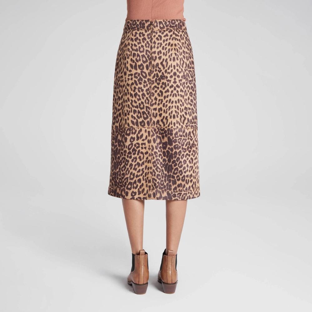 Women's Faux Suede Midi A-Line Skirt - A New Day™ Brown Leopard Print XL Product Image