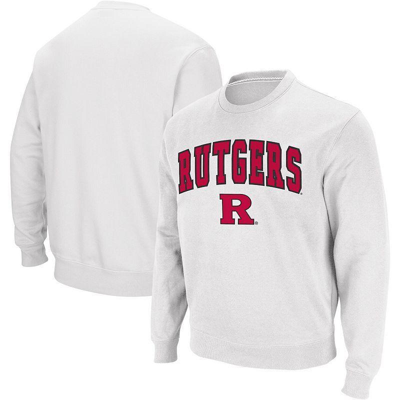 Men's Colosseum White Rutgers Scarlet Knights Arch & Logo Crew Neck Sweatshirt, Size: 2XL Product Image