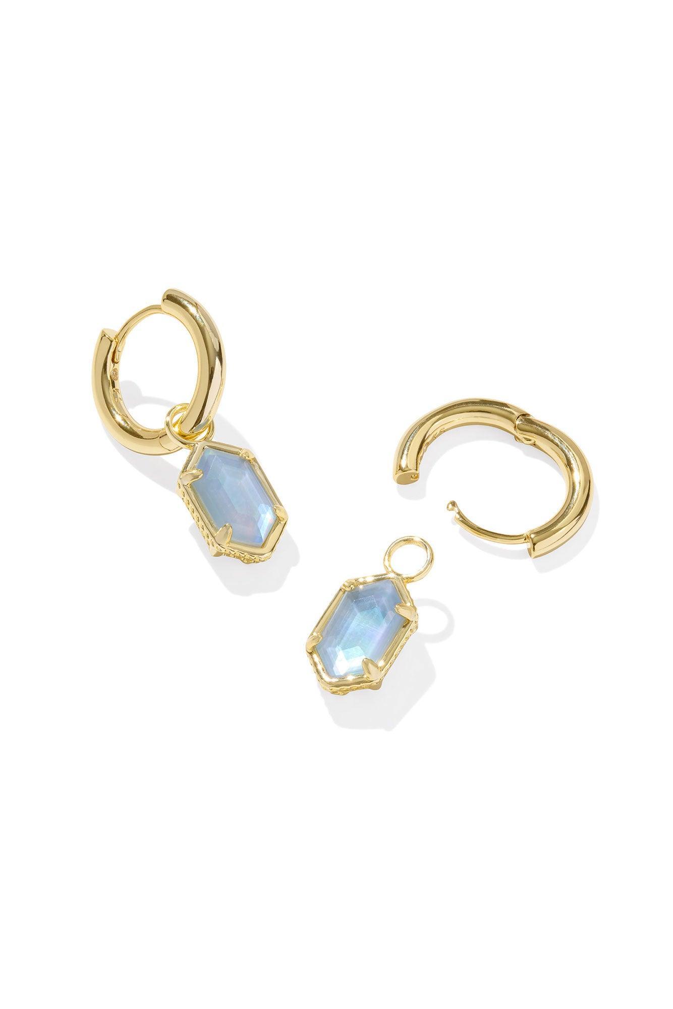 Hallie Gold Huggie Earrings Sky Blue Mother Of Pearl Product Image