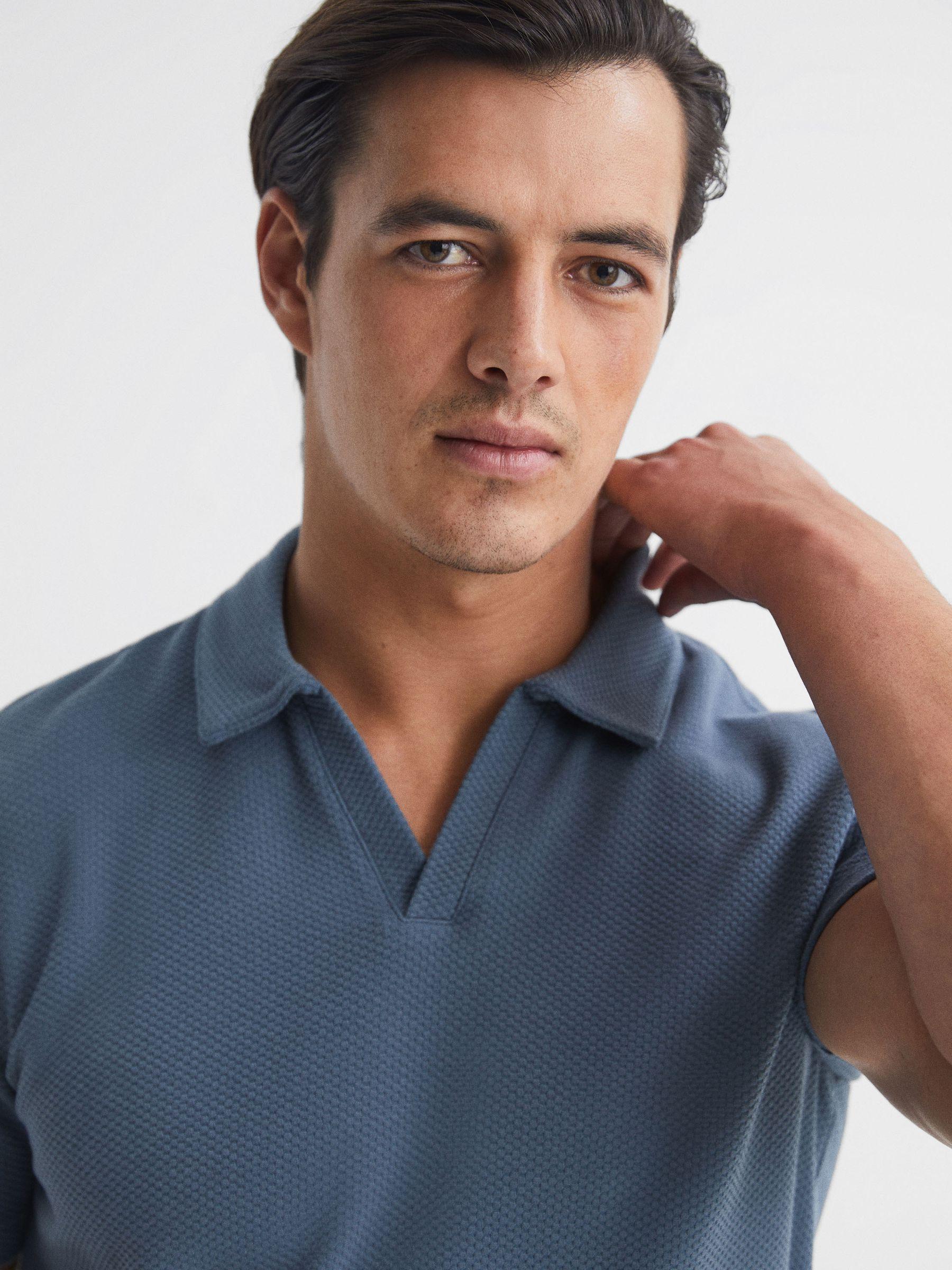 Short Sleeve Open Collar T-Shirt in Airforce Blue Product Image