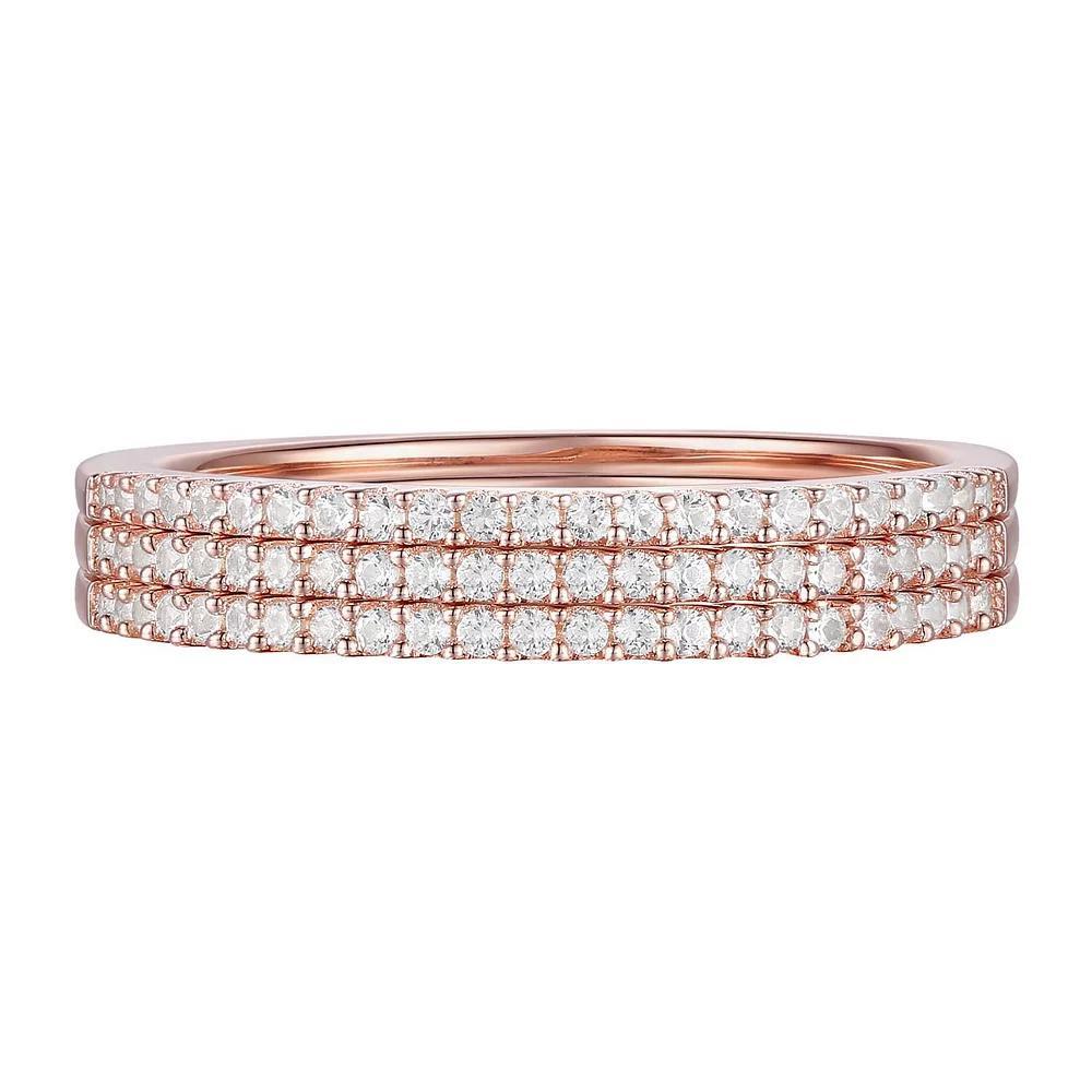 14k Rose Gold Over Silver 1/3 Carat T.W. Diamond Stack Ring Set, Women's, Size: 7, Pink Tone Product Image