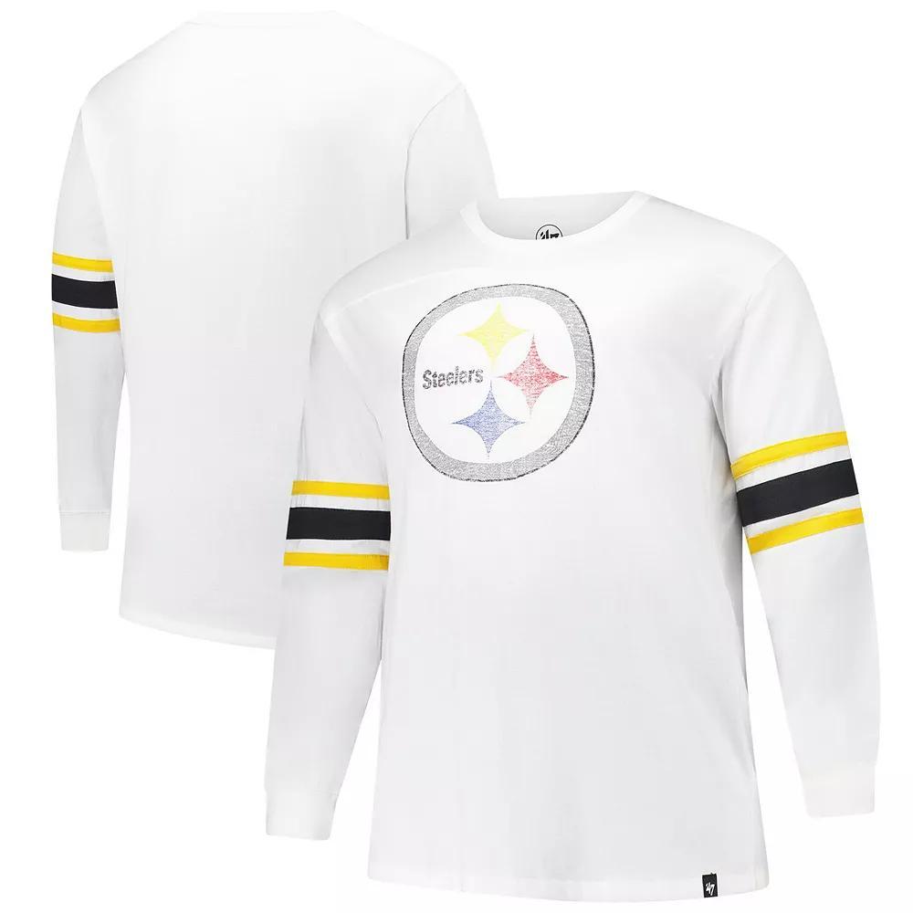 Men's '47 White Pittsburgh Steelers Big & Tall Premier Brex Long Sleeve T-Shirt, Size: 5XB Product Image