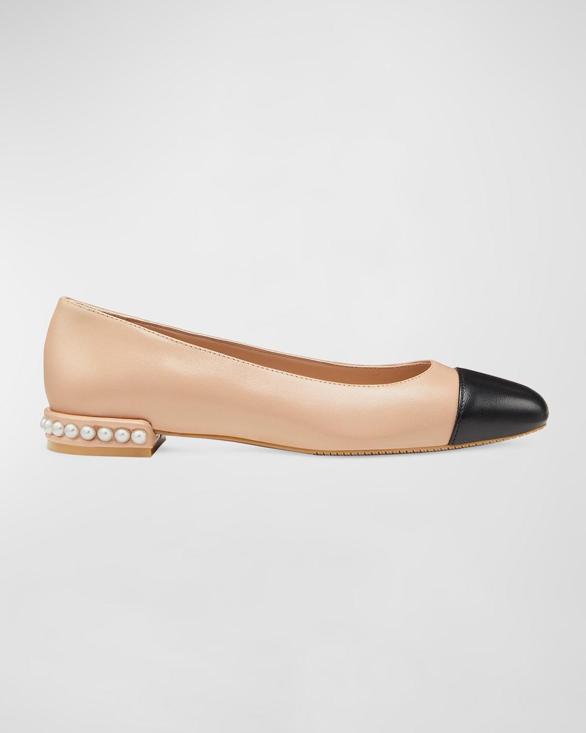 Womens Pearl-Embellished Leather Flats Product Image