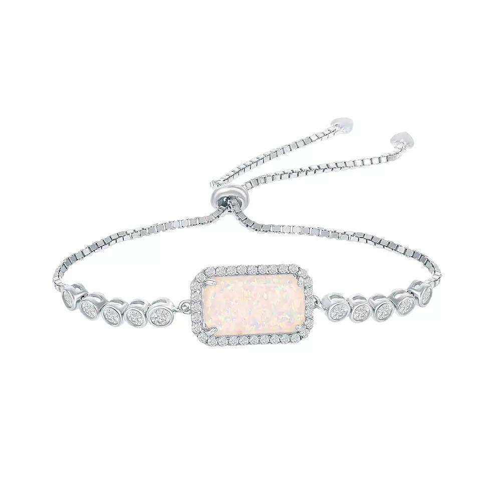 Sterling Silver White Opal Cubic Zirconia Border Bracelet, Women's, Size: 8" Product Image