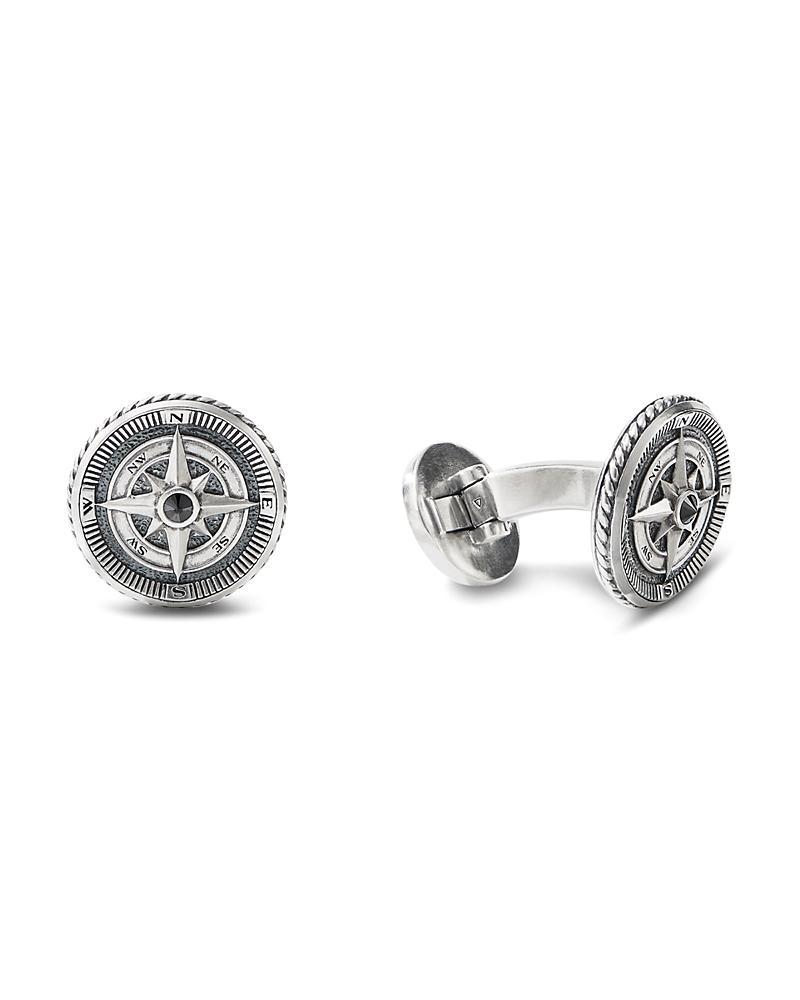 David Yurman Sterling Silver Maritime Compass Cufflinks with Black Diamonds Product Image