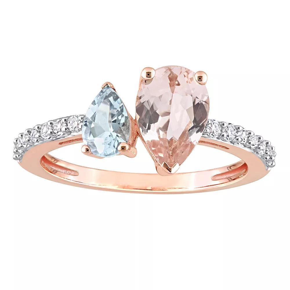 Stella Grace 10k Rose Gold Morganite, Aquamarine & White Topaz Ring, Women's, Size: 6 Product Image