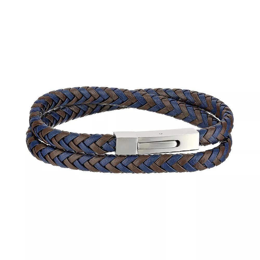 Men's LYNX Two-Tone Braided Leather & Stainless Steel Bracelet, Size: 17", Two Tone Product Image