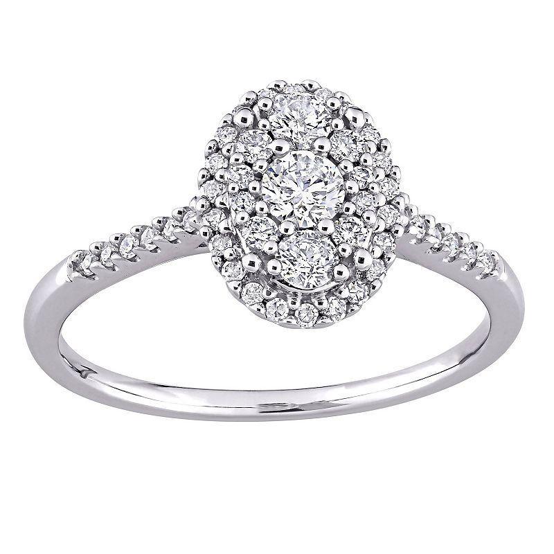 Stella Grace 10k White Gold 1/2 Carat T.W. Diamond Oval Cluster Engagement Ring, Women's, Size: 4.50, 10k Gold Product Image
